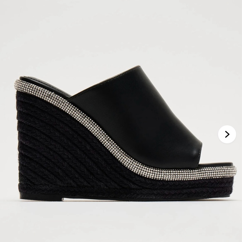 Fashion Nova Black Wedge Sandals with Rhinestones